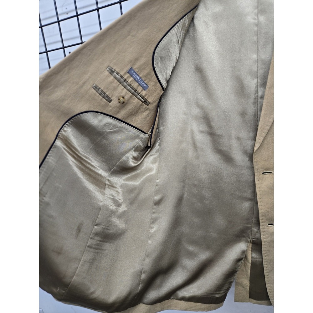 Marconi Men's 100% Linen Khaki Blazer Size L, Small Stain On Right Side Pocket. - Picture 2 of 16